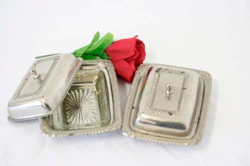 **RS17** 2 beautiful vintage silver plated lidded breakfast butter dishes w/ ornate lids. Price/dish