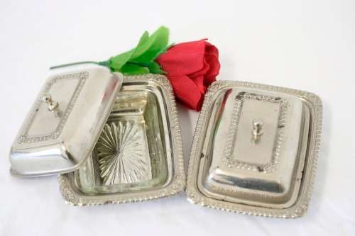 **RS17** 2 beautiful vintage silver plated lidded breakfast butter dishes w/ ornate lids. Price/dish