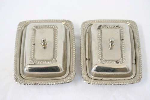 **RS17** 2 beautiful vintage silver plated lidded breakfast butter dishes w/ ornate lids. Price/dish
