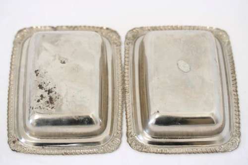 **RS17** 2 beautiful vintage silver plated lidded breakfast butter dishes w/ ornate lids. Price/dish
