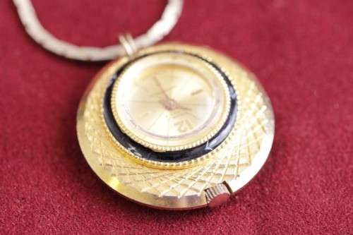 Exquisite & very rare vintage gold plate & enamelled Swiss made Namruf 17-Jewel nurses pendant watch