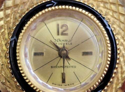 Exquisite & very rare vintage gold plate & enamelled Swiss made Namruf 17-Jewel nurses pendant watch