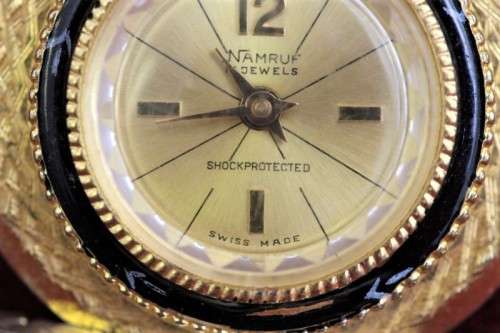 Exquisite & very rare vintage gold plate & enamelled Swiss made Namruf 17-Jewel nurses pendant watch