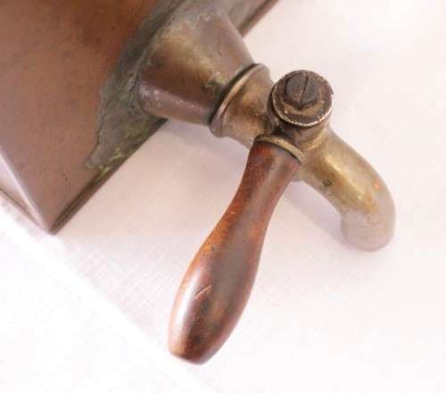 Amazing antique Victorian copper coal stove water boiler (urn) tank w/ a brass tap & wooden handle