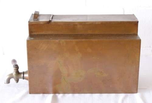 Amazing antique Victorian copper coal stove water boiler (urn) tank w/ a brass tap & wooden handle