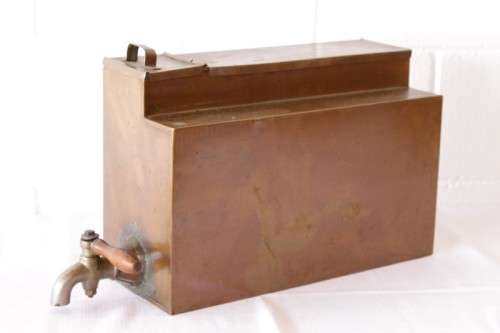 Amazing antique Victorian copper coal stove water boiler (urn) tank w/ a brass tap & wooden handle
