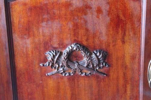 An exquisite LARGE vintage side server with pad foot legs and stunning carved wooden rosettes!