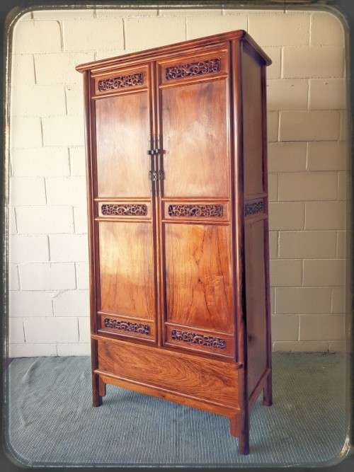 A superb & beautifully made solid Burmese teak double door cabinet/ cupboard w/ two internal drawers