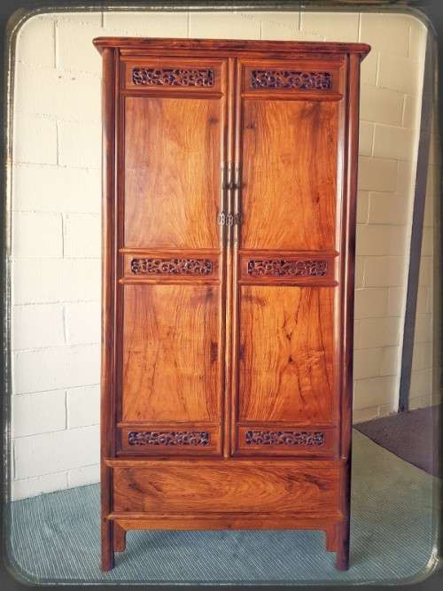 A superb & beautifully made solid Burmese teak double door cabinet/ cupboard w/ two internal drawers