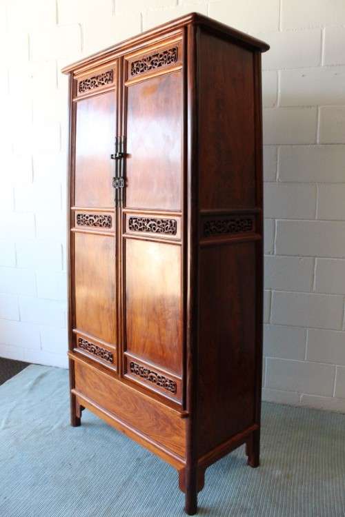 A superb & beautifully made solid Burmese teak double door cabinet/ cupboard w/ two internal drawers