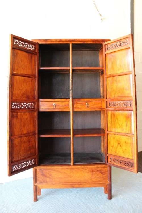 A superb & beautifully made solid Burmese teak double door cabinet/ cupboard w/ two internal drawers