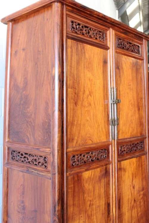 A superb & beautifully made solid Burmese teak double door cabinet/ cupboard w/ two internal drawers