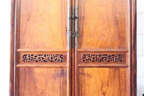 A superb & beautifully made solid Burmese teak double door cabinet/ cupboard w/ two internal drawers