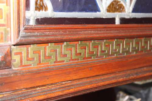 A spectacular antique (1800s) heavily carved Tiger Oak "Mechelen Style" buffet w stained glass - WOW