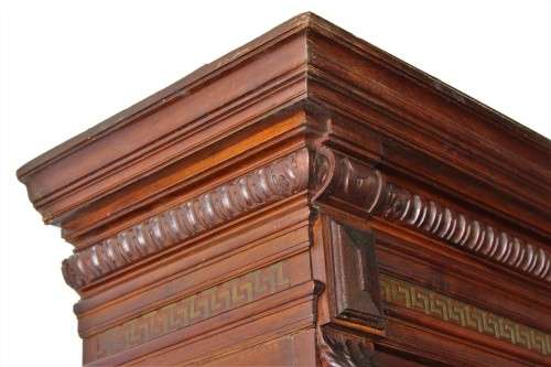 A spectacular antique (1800s) heavily carved Tiger Oak "Mechelen Style" buffet w stained glass - WOW