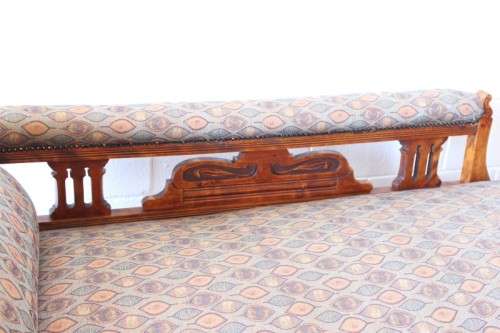 **RS17_Clearance** Edwardian solid teak hand carved rail-back upholstered Chaise Lounge