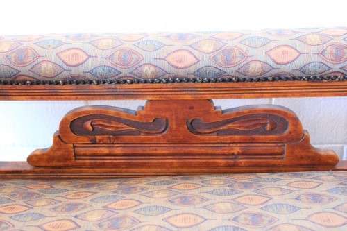 **RS17_Clearance** Edwardian solid teak hand carved rail-back upholstered Chaise Lounge