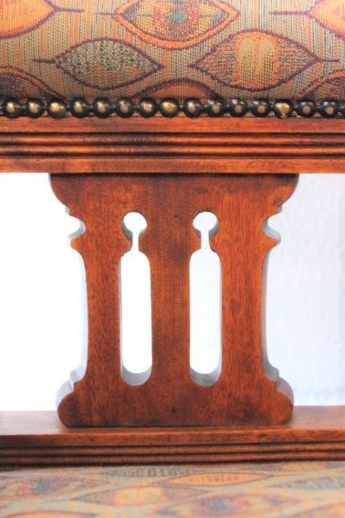 **RS17_Clearance** Edwardian solid teak hand carved rail-back upholstered Chaise Lounge