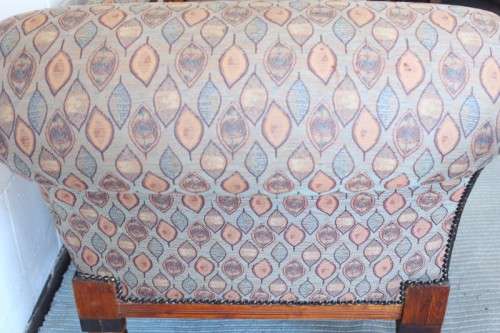 **RS17_Clearance** Edwardian solid teak hand carved rail-back upholstered Chaise Lounge