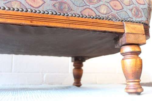 **RS17_Clearance** Edwardian solid teak hand carved rail-back upholstered Chaise Lounge
