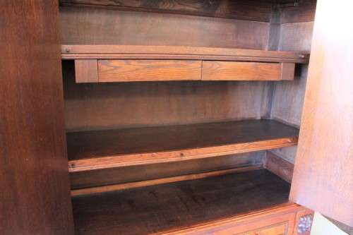 A truly magnificent antique (early 1800's) solid oak Dutch Kussing Kas w/ carved detailing & drawers