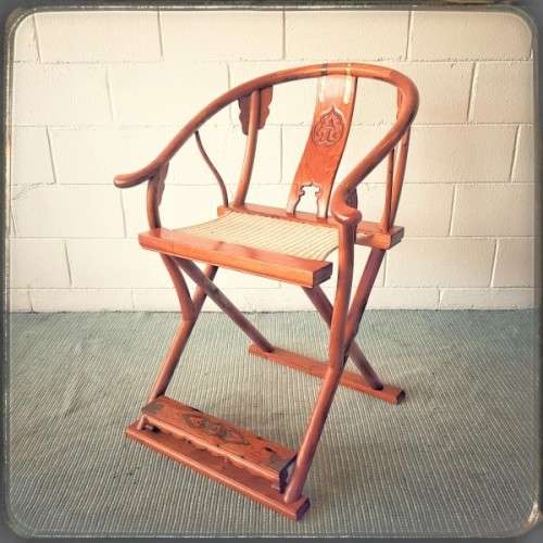 Incredible & beautifully well made oriental rosewood Japanese horseshoe armchair w/ brass detailing