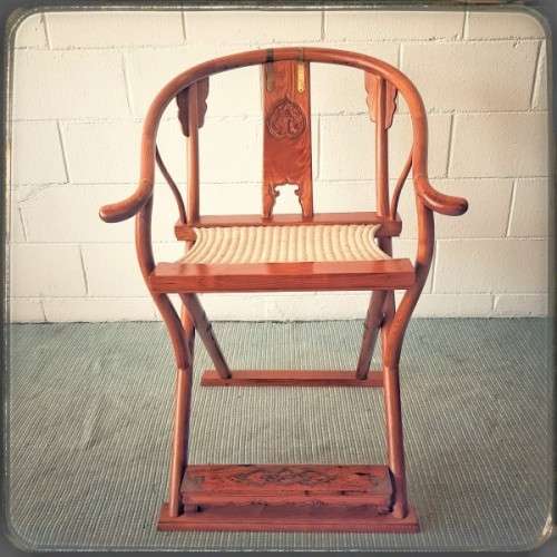 Incredible & beautifully well made oriental rosewood Japanese horseshoe armchair w/ brass detailing