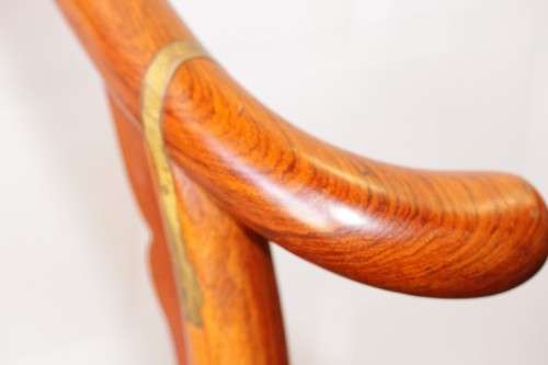 Incredible & beautifully well made oriental rosewood Japanese horseshoe armchair w/ brass detailing