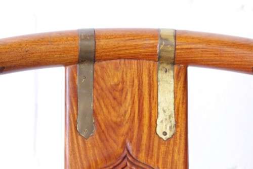 Incredible & beautifully well made oriental rosewood Japanese horseshoe armchair w/ brass detailing