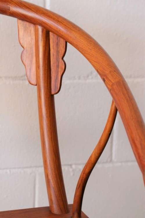 Incredible & beautifully well made oriental rosewood Japanese horseshoe armchair w/ brass detailing