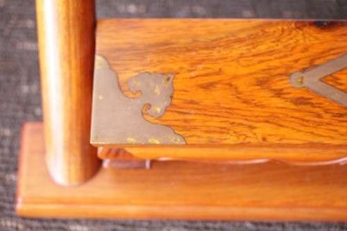 Incredible & beautifully well made oriental rosewood Japanese horseshoe armchair w/ brass detailing