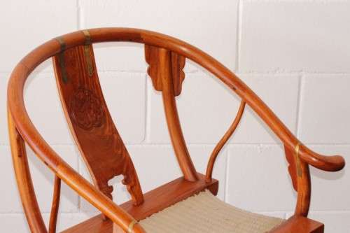 Incredible & beautifully well made oriental rosewood Japanese horseshoe armchair w/ brass detailing