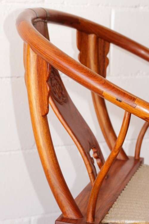 Incredible & beautifully well made oriental rosewood Japanese horseshoe armchair w/ brass detailing