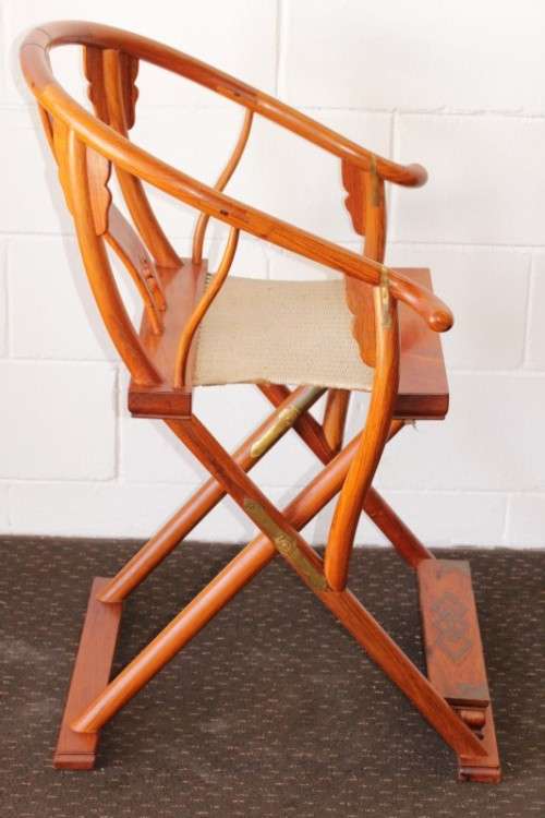 Incredible & beautifully well made oriental rosewood Japanese horseshoe armchair w/ brass detailing