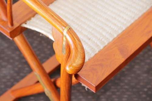 Incredible & beautifully well made oriental rosewood Japanese horseshoe armchair w/ brass detailing