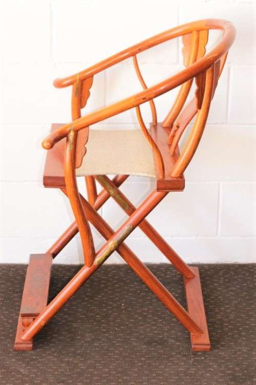 Incredible & beautifully well made oriental rosewood Japanese horseshoe armchair w/ brass detailing
