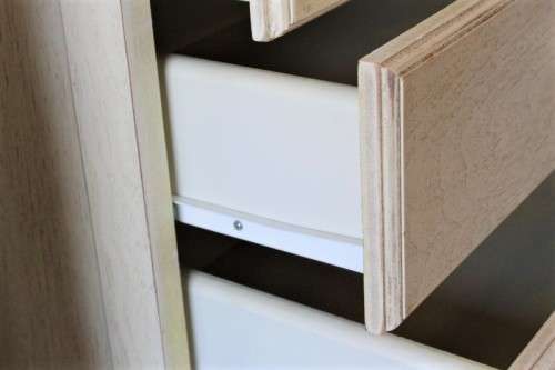 **RS17_Clearance** Wetherley's King size headboard & matching 3-drawer pedestals in an Ivory colour
