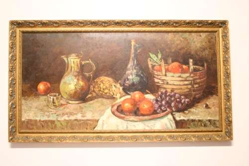 A beautiful large still life painting on canvas signed "Aaron" in a stunning frame.