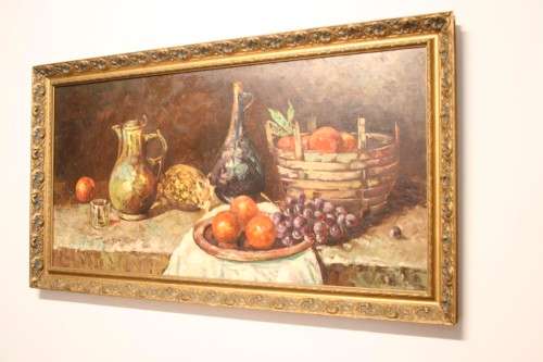 A beautiful large still life painting on canvas signed "Aaron" in a stunning frame.