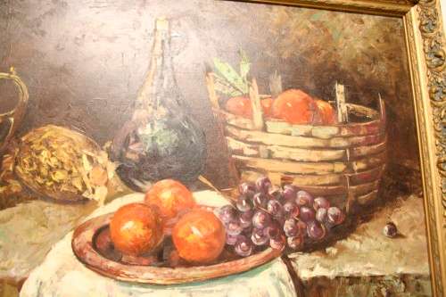 A beautiful large still life painting on canvas signed "Aaron" in a stunning frame.