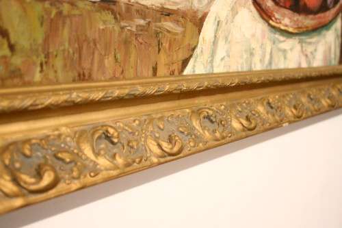 A beautiful large still life painting on canvas signed "Aaron" in a stunning frame.