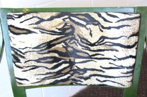 **RS17** A green painted yellow wood armchair with animal print & matching mid-century footrest