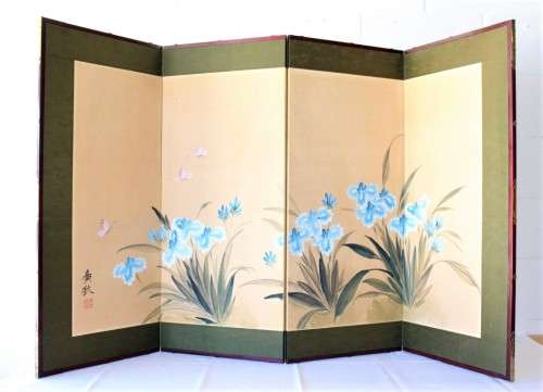 A wonderful four-part Japanese "Byobu" folding screen - hand painted - from the Showa period!!