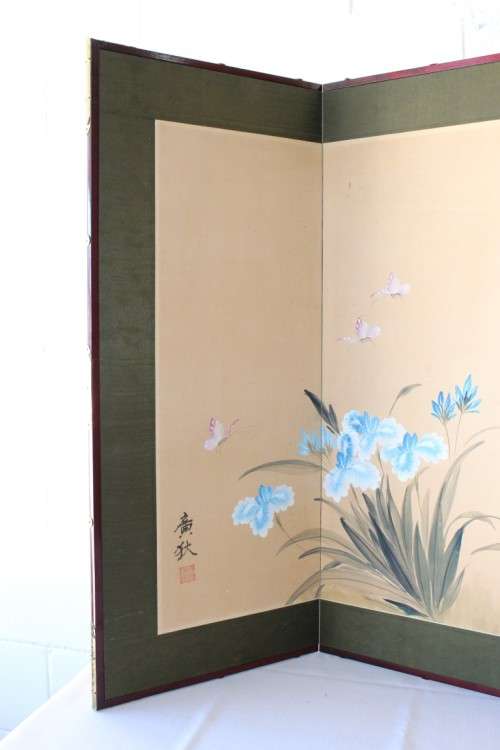 A wonderful four-part Japanese "Byobu" folding screen - hand painted - from the Showa period!!