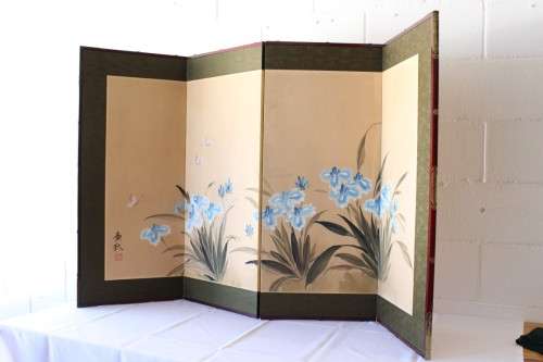 A wonderful four-part Japanese "Byobu" folding screen - hand painted - from the Showa period!!