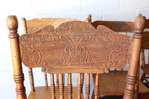 **RS17** An incredible collection of six assorted oak spindle-back dining chairs - one price for all