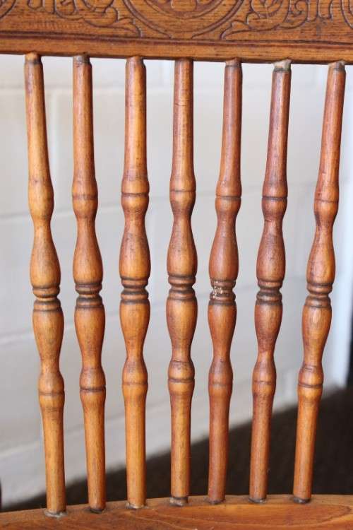 **RS17** An incredible collection of six assorted oak spindle-back dining chairs - one price for all