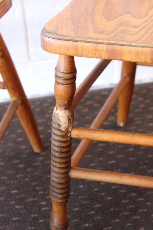 **RS17** An incredible collection of six assorted oak spindle-back dining chairs - one price for all