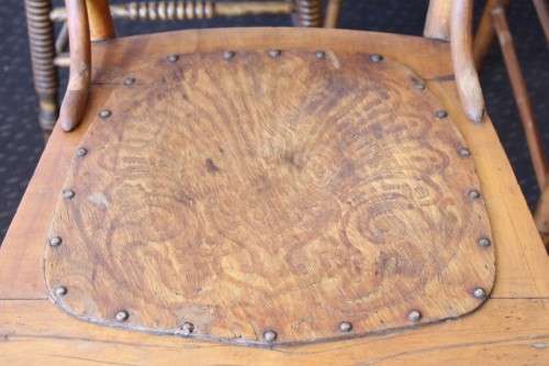 **RS17** An incredible collection of six assorted oak spindle-back dining chairs - one price for all