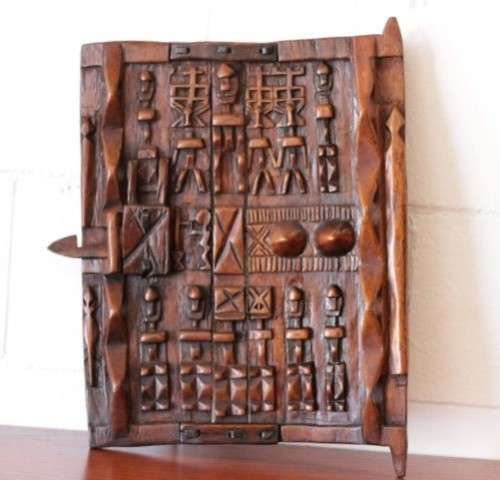 **RS17** Rare hand carved vintage/ antique? West African (Mali) Dogon granary door w/ sliding latch